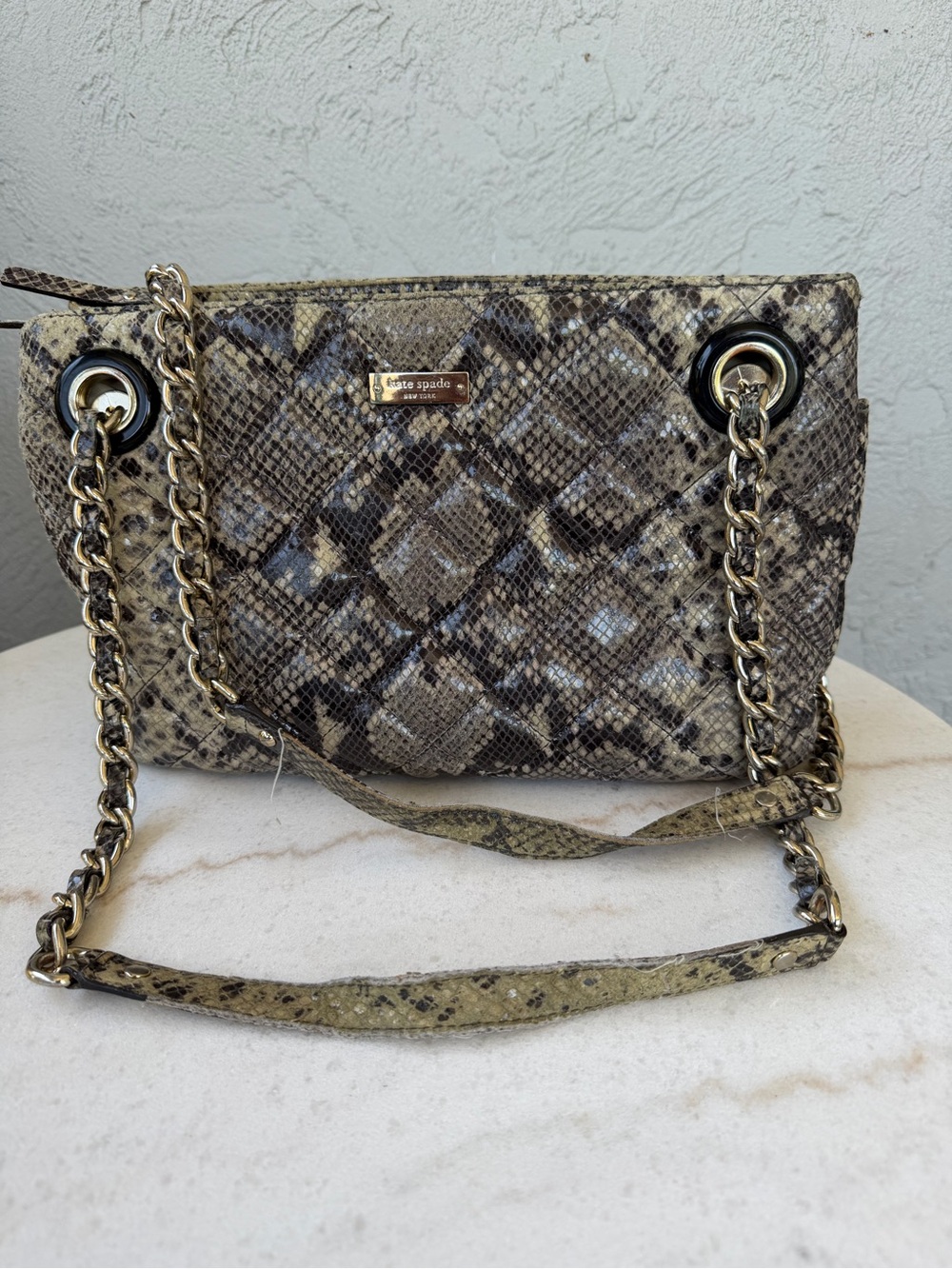 Kate Spade Snake-Print Chain Shoulder Bag in Taupe
